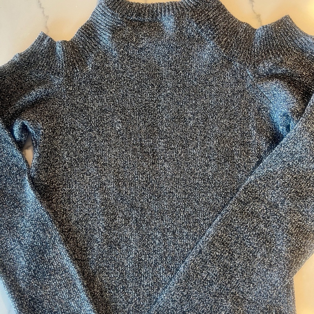 INC COLD SHOULDER SILVER AND BLACK KNITED TOP
